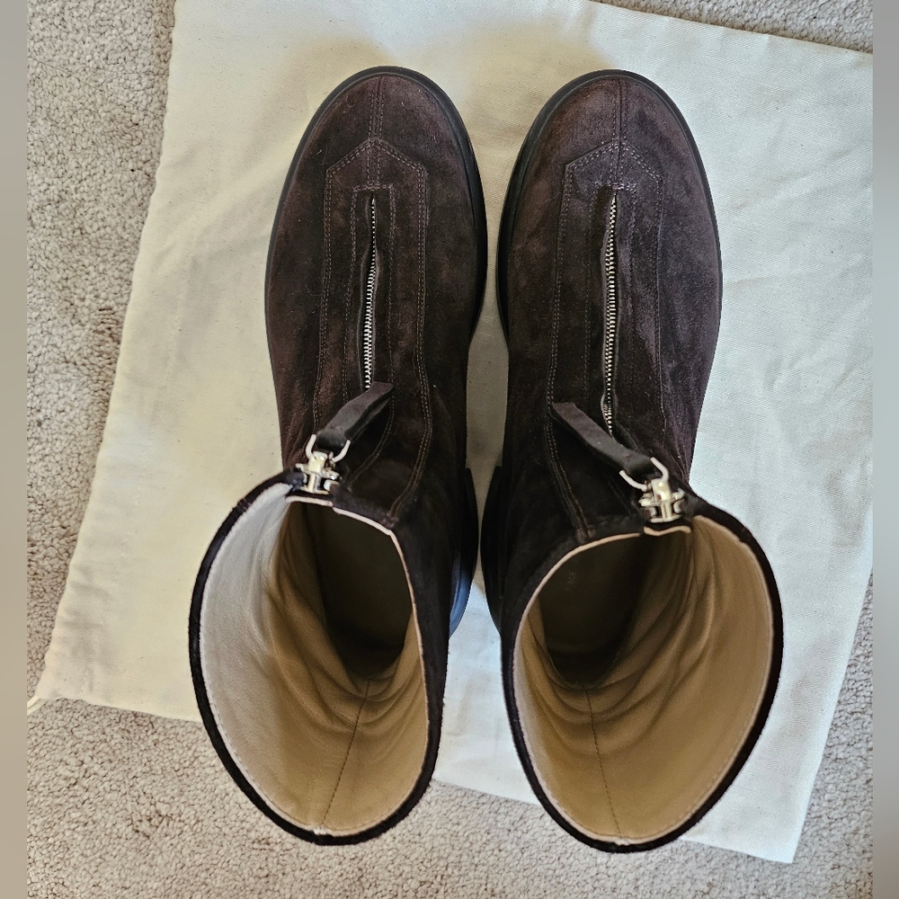 The Row Zip Boots Chocolate Brown Suede Leather Women's 37 Classic - Picture 4 of 6